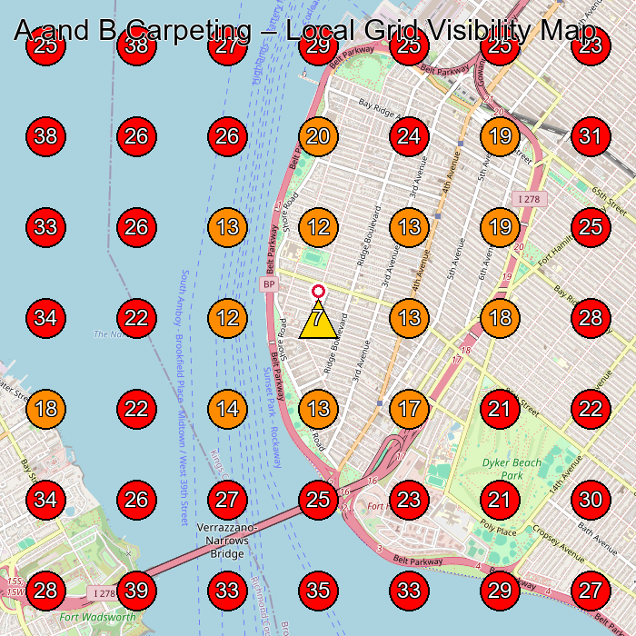 A and B Carpeting GeoGrid visibility map for Carpet Cleaning Service in Brooklyn